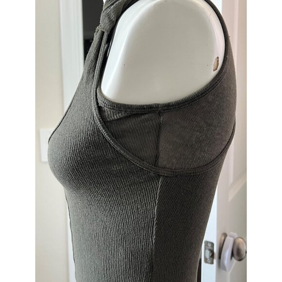 Proenza Schouler Ribbed Olive Green Midi Tank Dress With Sheer Mesh - Picture 2 of 5